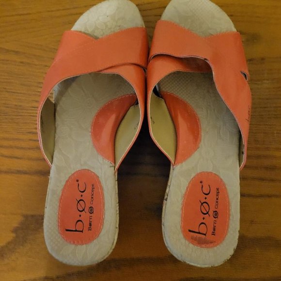 BOC Born Concepts Orange/Cork Wedg Slide Sandals. Size 5. Excellent Condition. - Picture 2 of 6
